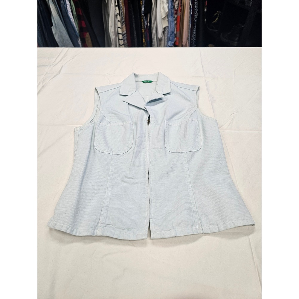 United Colors of Benetton Womens Blue Zip Up Utility Vest Made in Italy Small - Picture 2 of 7
